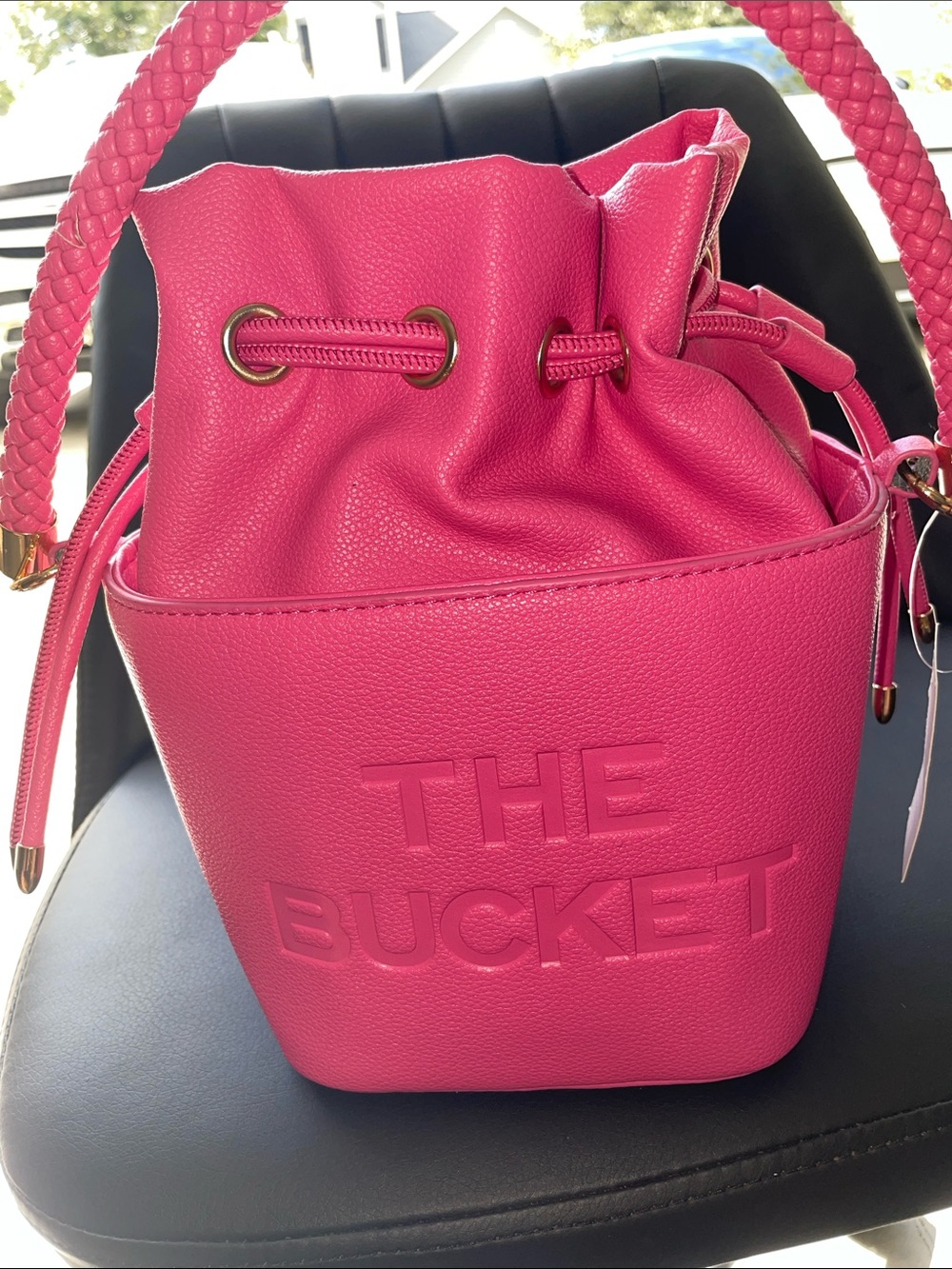 Hot Pink Bucket Bag with Embossed "THE BUCKET"